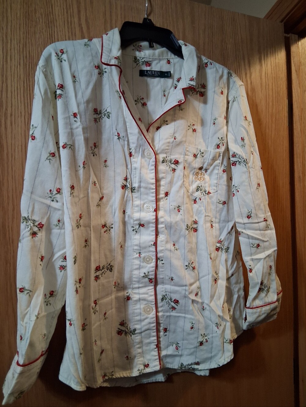 Lauren Ralph Lauren buttonup pajama Shirt signature embroidered crown mono Logo